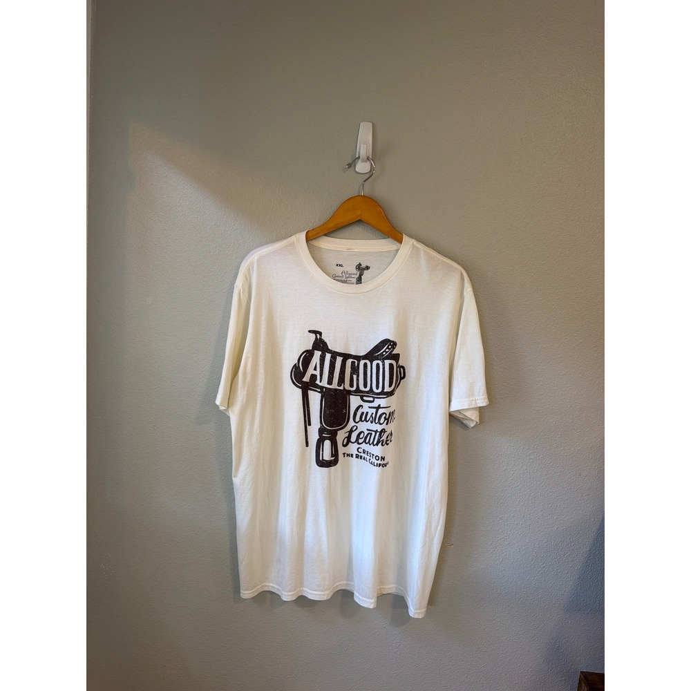 Allgood Custom Leather Graphic T-Shirt Mens XXL White California Western Saddle